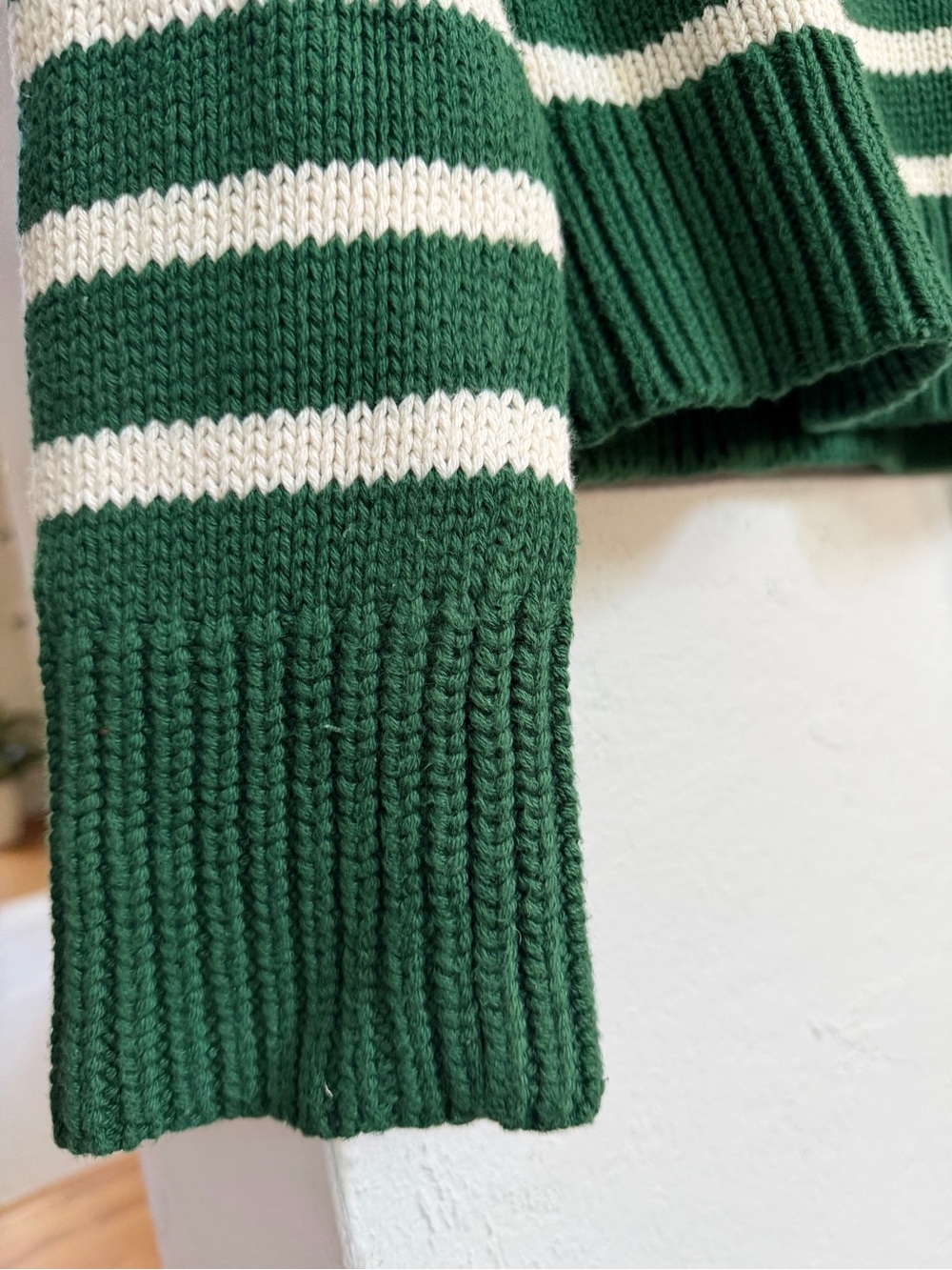 J Crew Heritage Cotton Roll-Neck Green White Striped Sweater - Picture 5 of 6